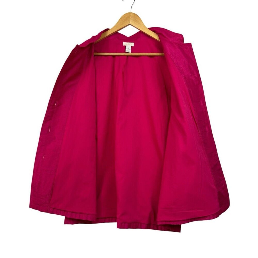 Chico's Button Up Pleated Shirt Blazer Sz 3 US 16 XL Pink Textured Satin Lined - Picture 2 of 5